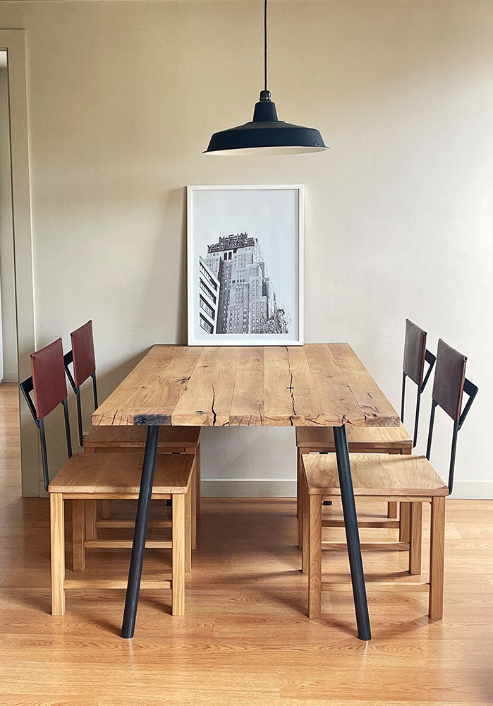 Stuhl aus Eichenholz, Eisen und Leder