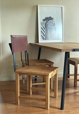 Stuhl aus Eichenholz, Eisen und Leder