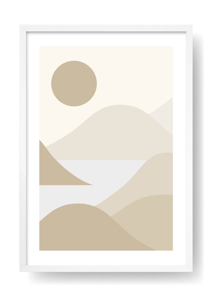 Poster d'arte minimalista marrone con montagne marine