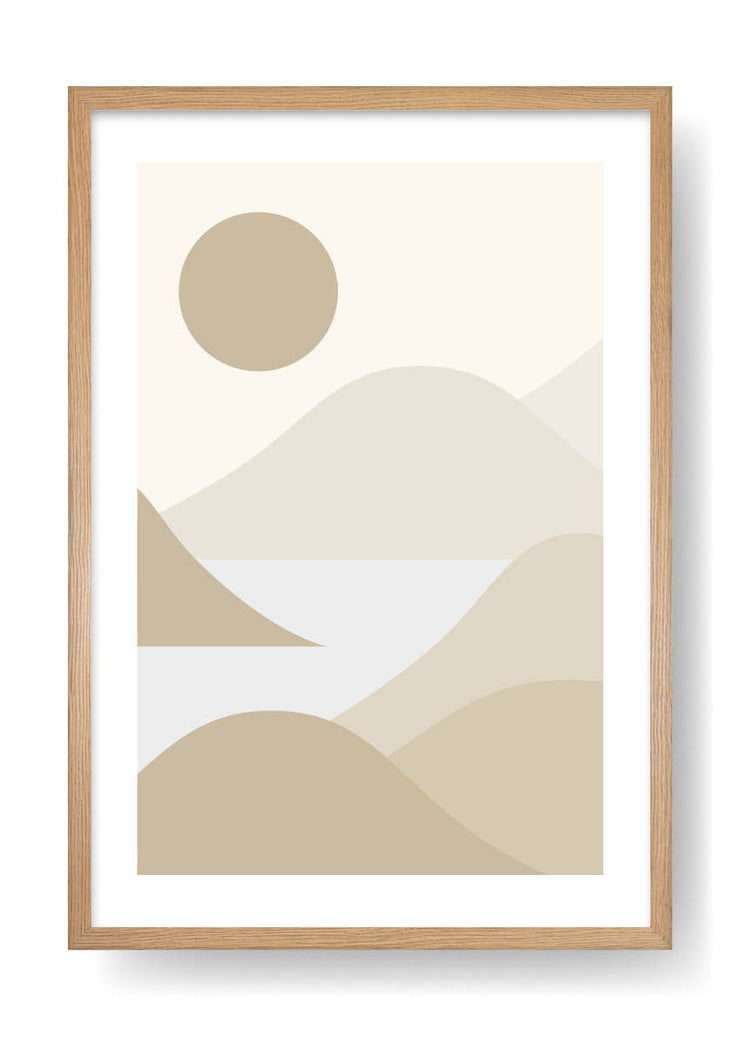 Poster d'arte minimalista marrone con montagne marine