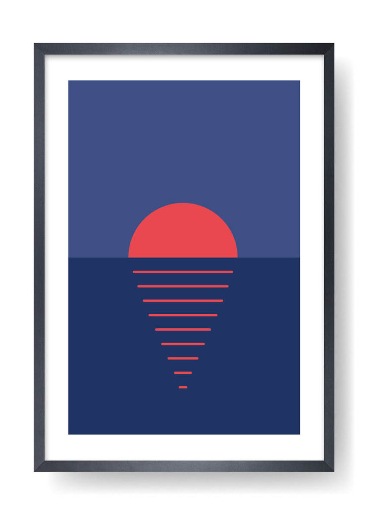 Arte minimalista del tramonto blu navy