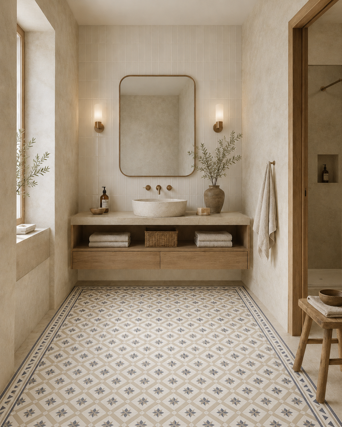 Baño completo (suelo + vinilo pared + baldosas)