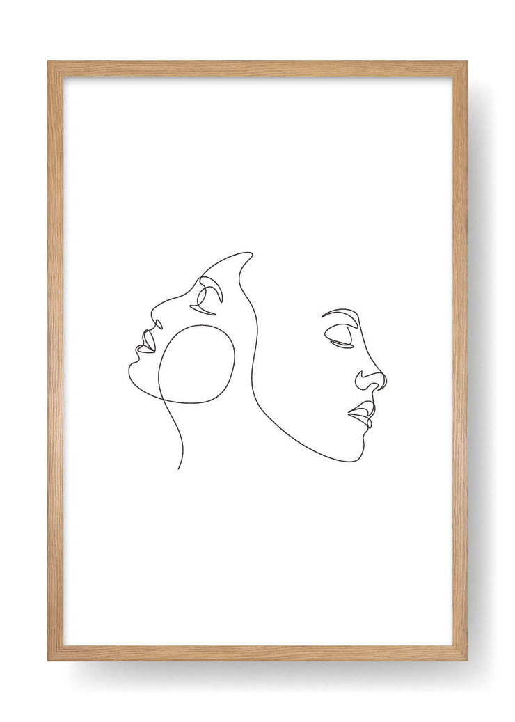 Póster Two Faces Abstract Line Art